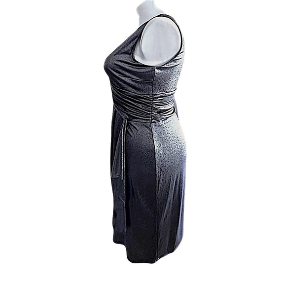 Chaps Dress Womens Large Gunmetal Metallic Shimmer Sleeveless Ruched Knee-Length - Picture 4 of 7